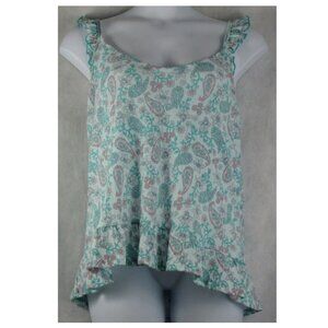 Roudelain Women's Ruffled Strap Sleeveless Pajama Top, Teal Paisley, XL